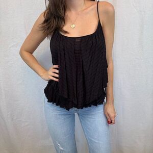 Free People Black Ruffle Sleeveless Spaghetti Strap Tank Top
